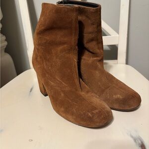 Free People Brown Heeled Boots with Chunky Heel and Side Zip Closure